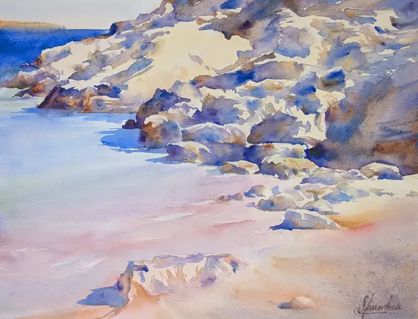 Hidden Mediterranean Cove — A painting of a rocky cove
